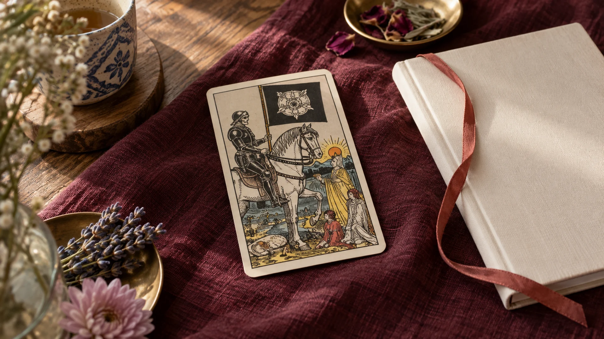 Composición editorial de tarot para la guía «Cartas del tarot que hablan de finales»
