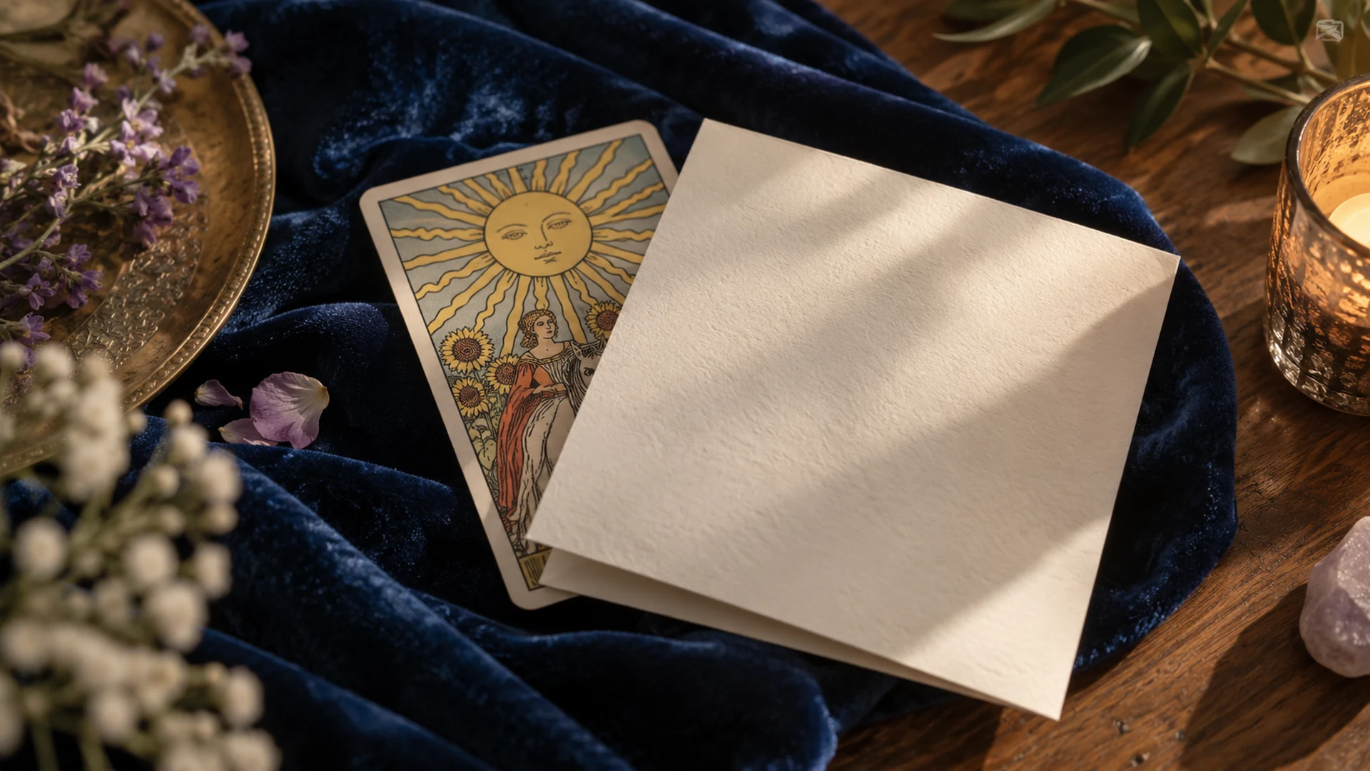 Composición editorial de tarot para la guía «Cartas del tarot que hablan de secretos»