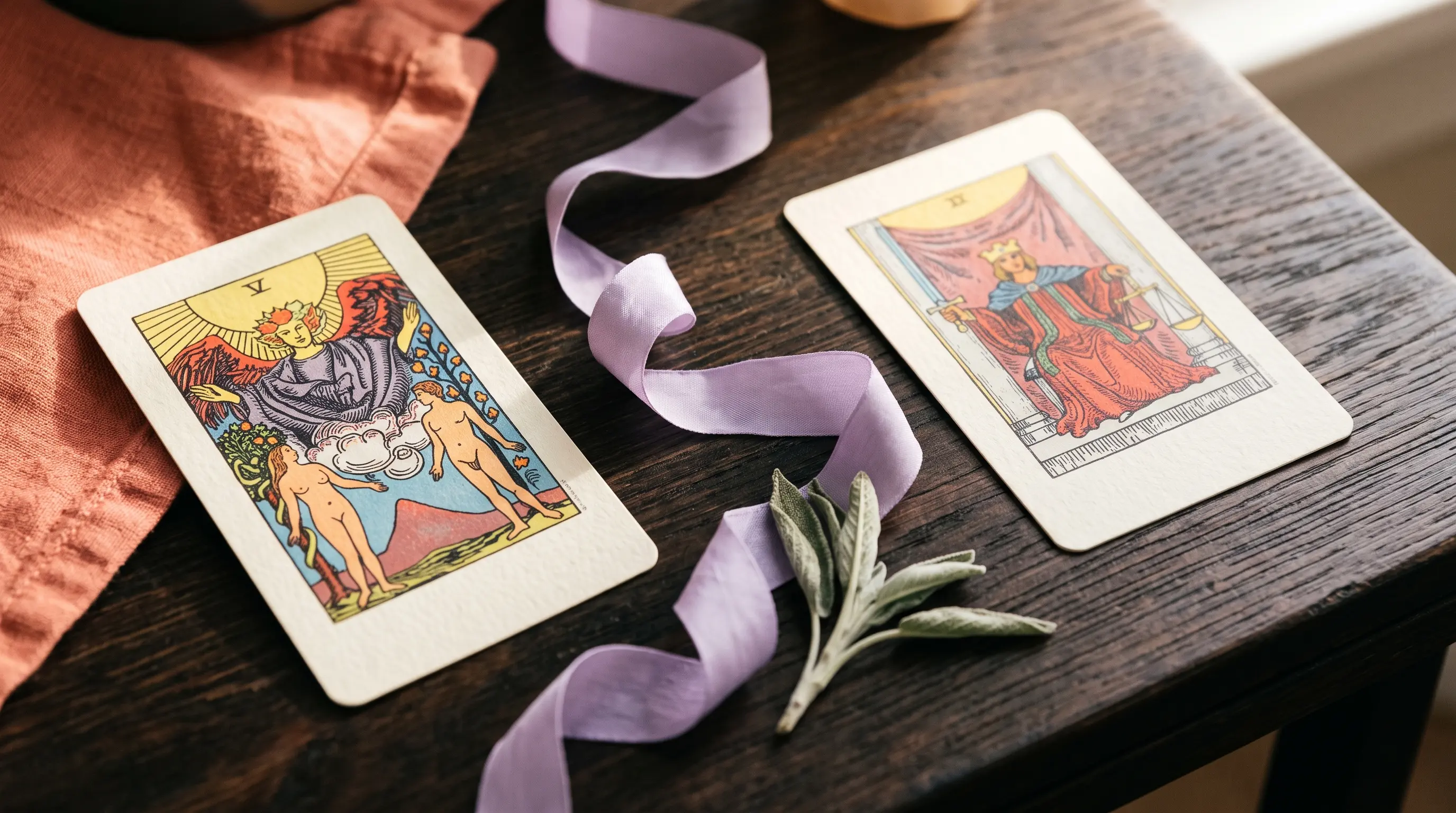 Composición editorial de cartas de tarot para la guía «Destino y libre albedrío en el tarot»