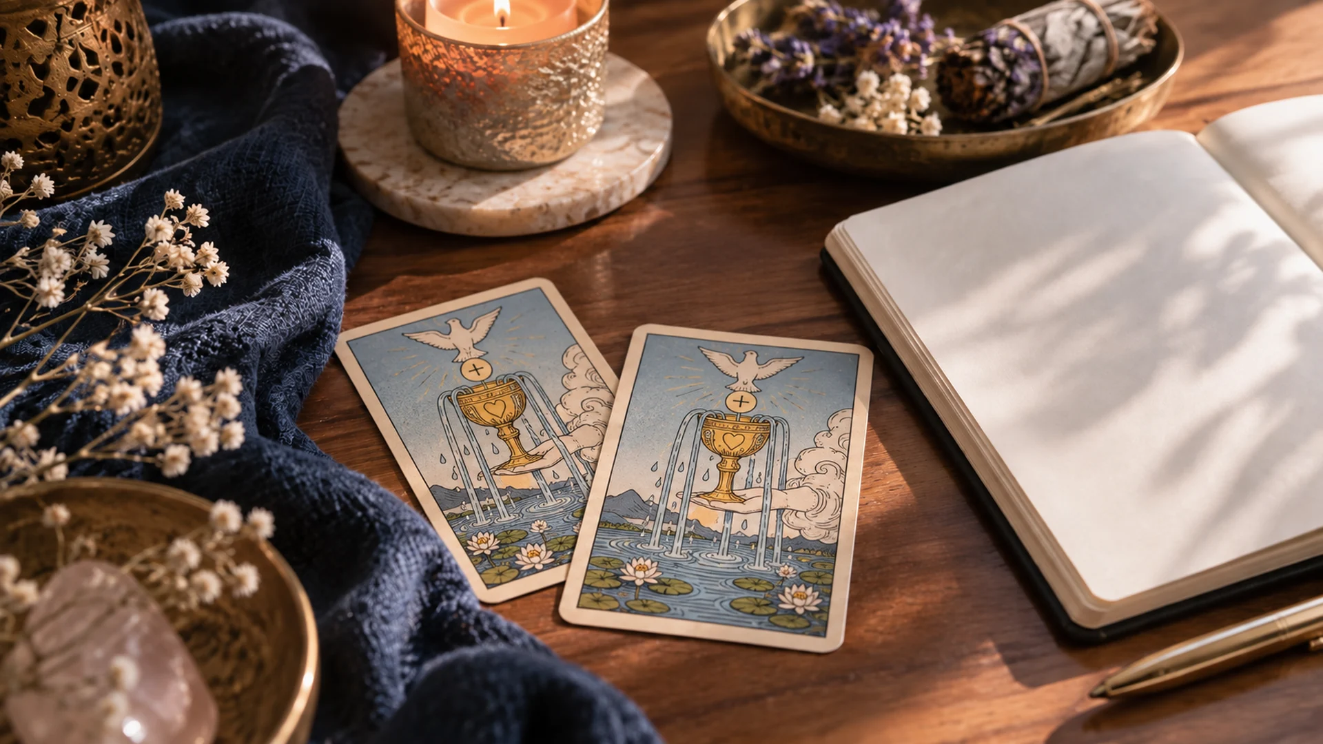Composición editorial de tarot para la guía «Lectura de tarot en inglés o español: cómo elegir»