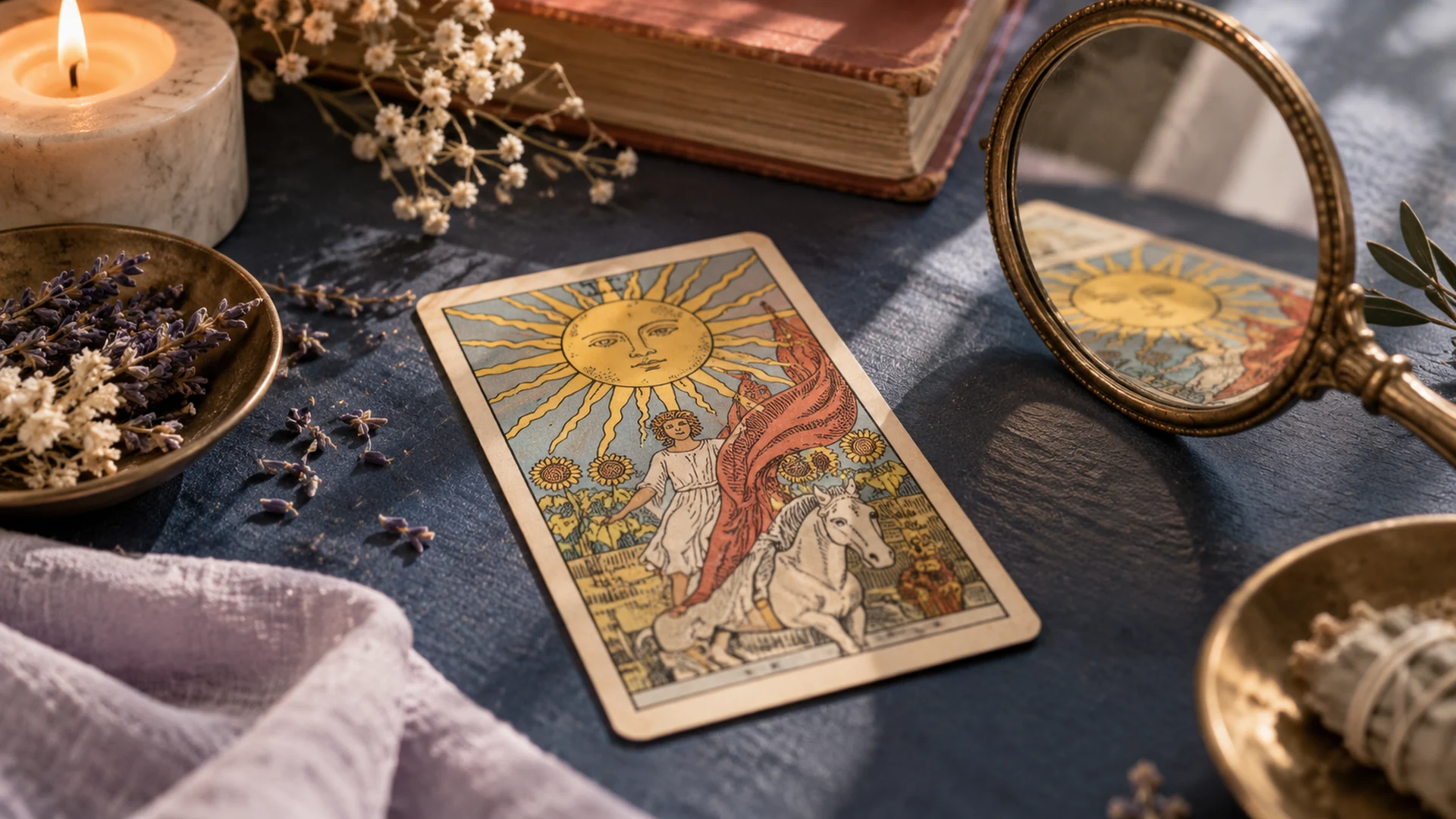 Composición editorial de tarot para la guía «Por qué dos tarotistas interpretan distinto»