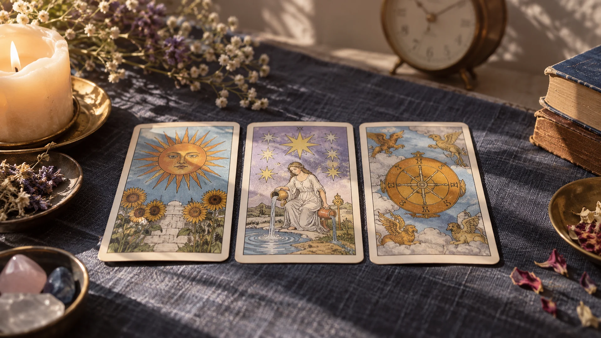 Composición editorial de cartas de tarot para la guía «¿Puede el tarot marcar tiempos?»