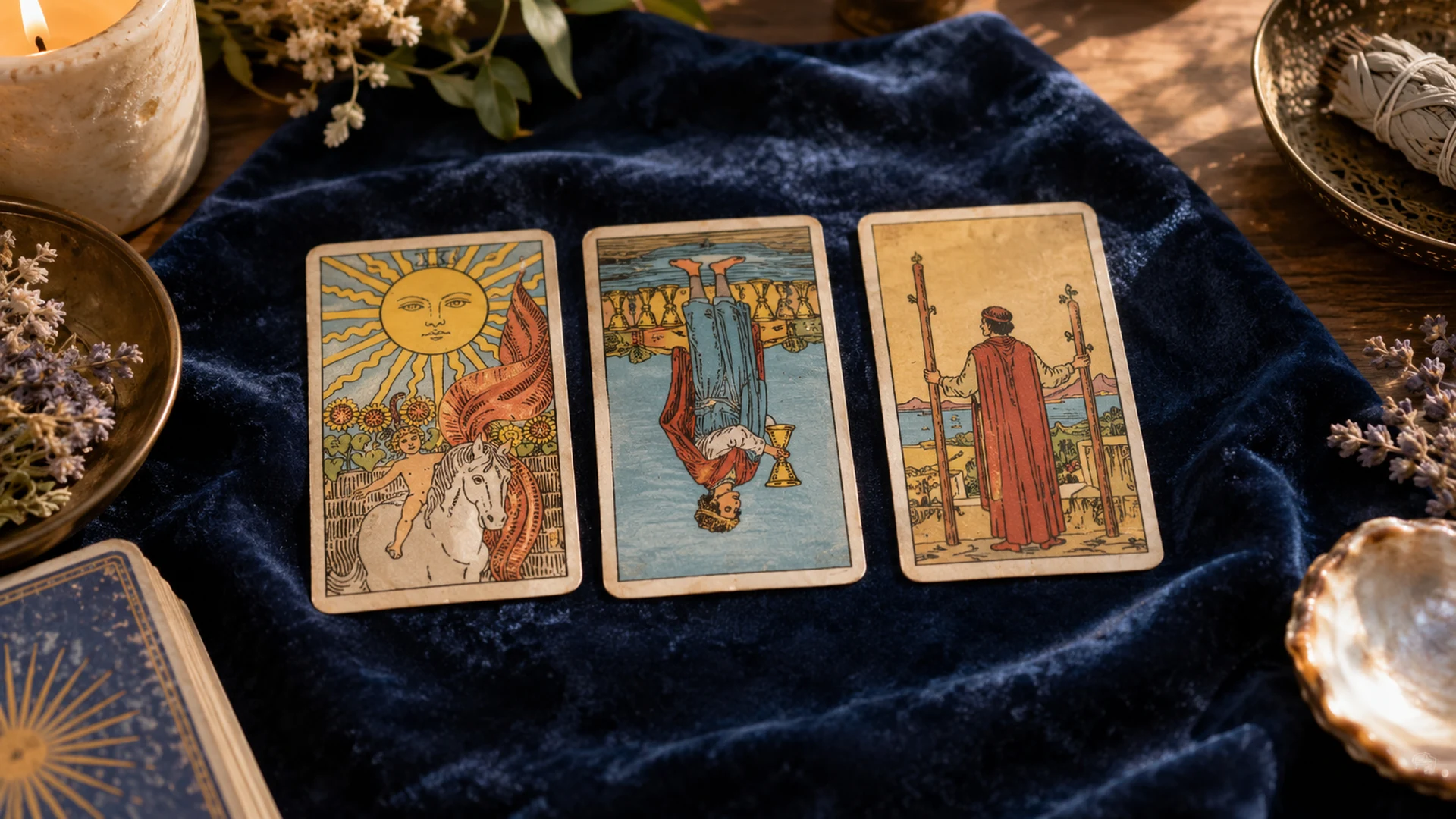 Composición editorial de cartas de tarot para la guía «Qué significan las cartas invertidas»