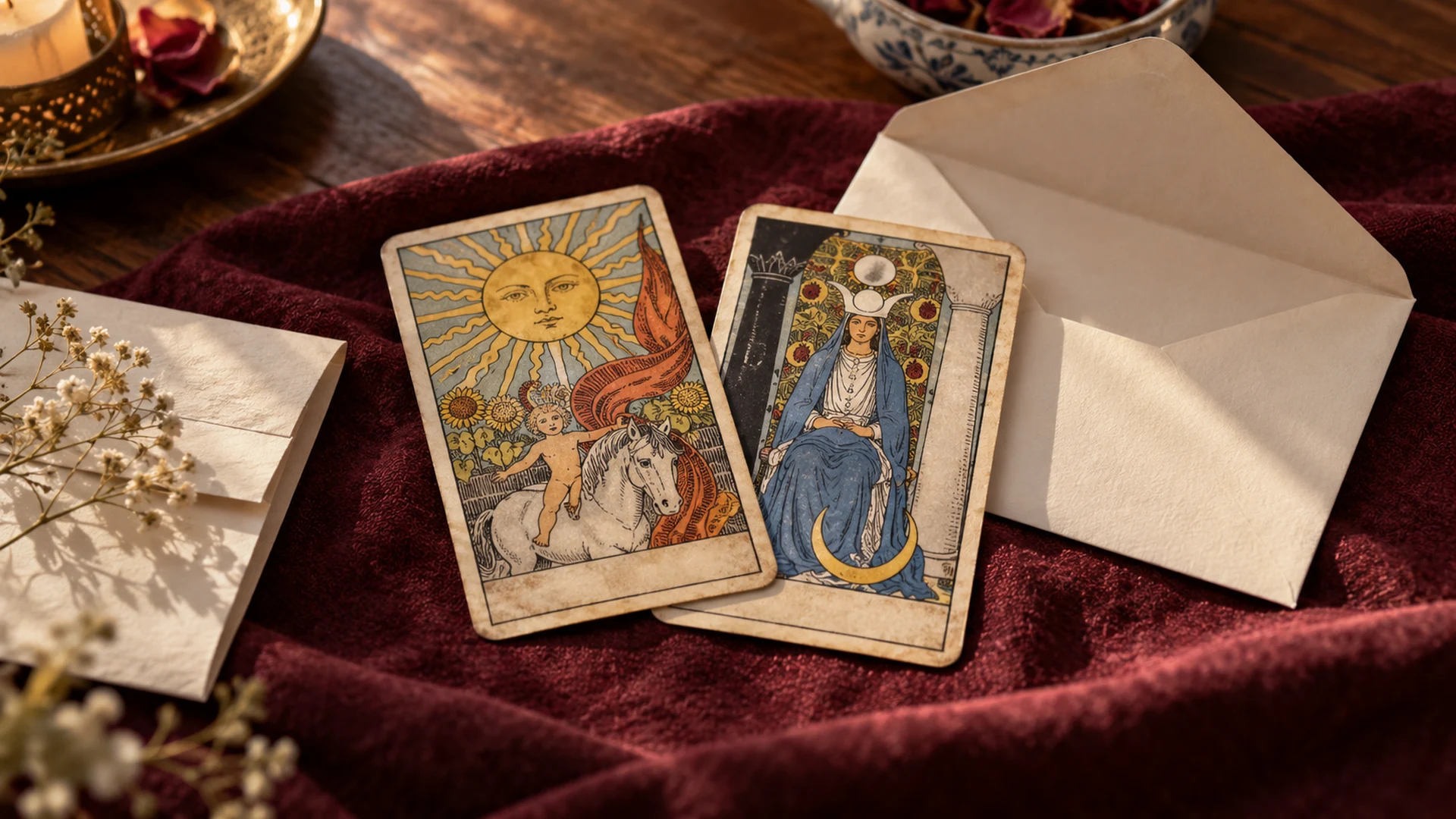 Composición editorial de tarot para la guía «Reconciliación y tarot: contacto no es reconstrucción»