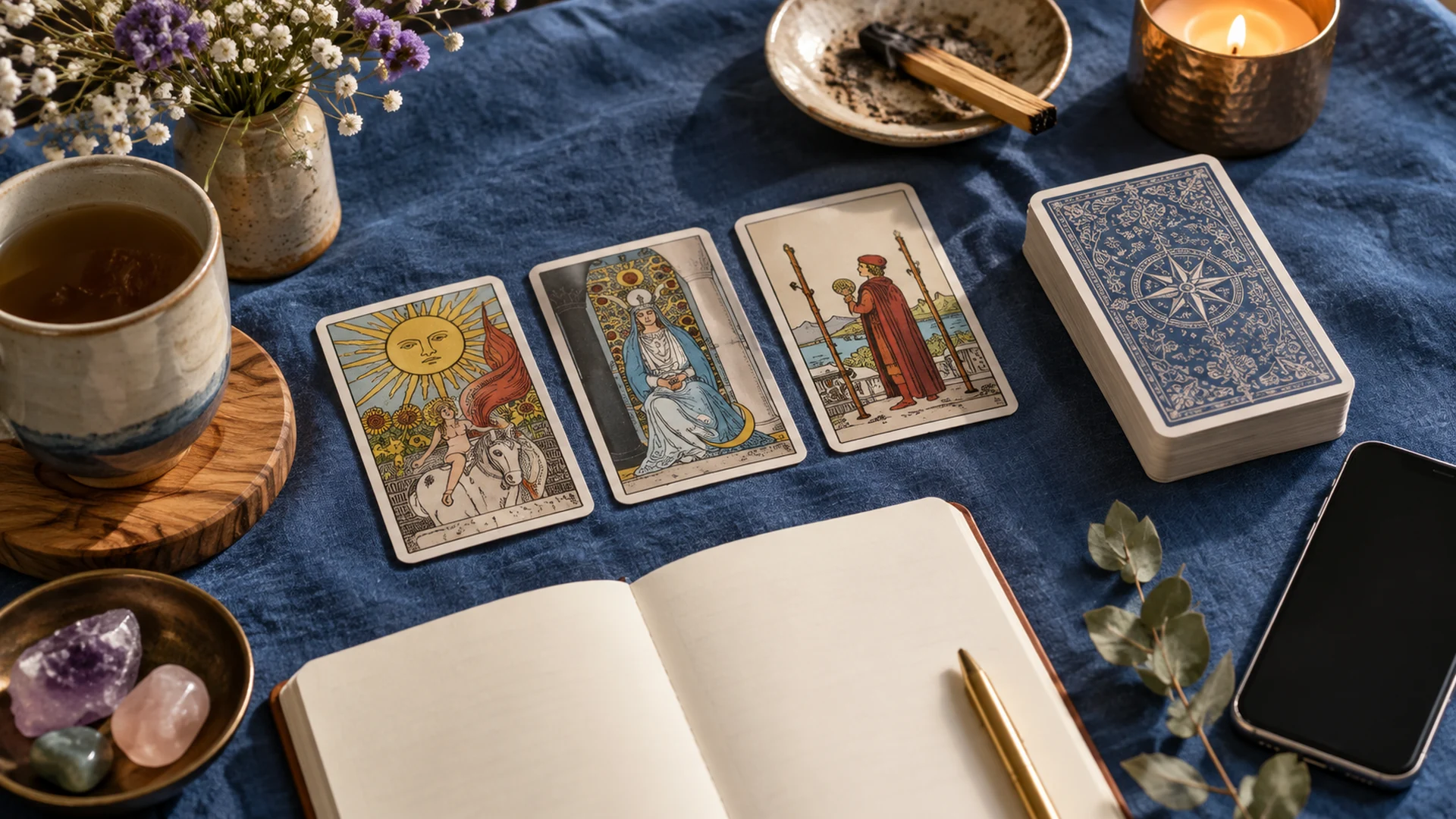 Composición editorial de tarot para la guía «Tiradas automáticas de tarot: qué estás recibiendo»
