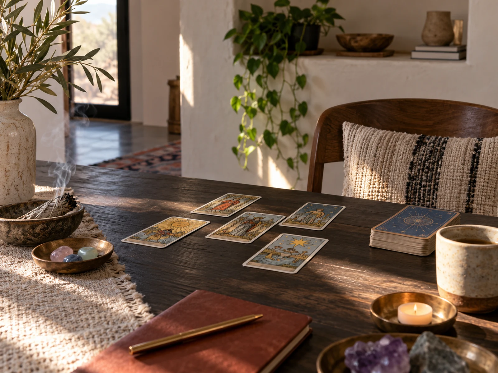 Espacio de lectura de tarot inspirado en la luz y los interiores de Arizona